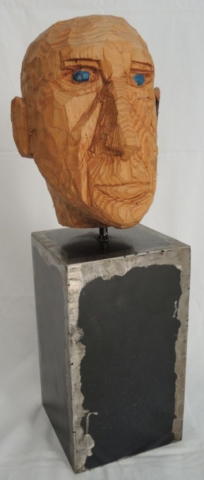 skulptur kopf, akazienholz